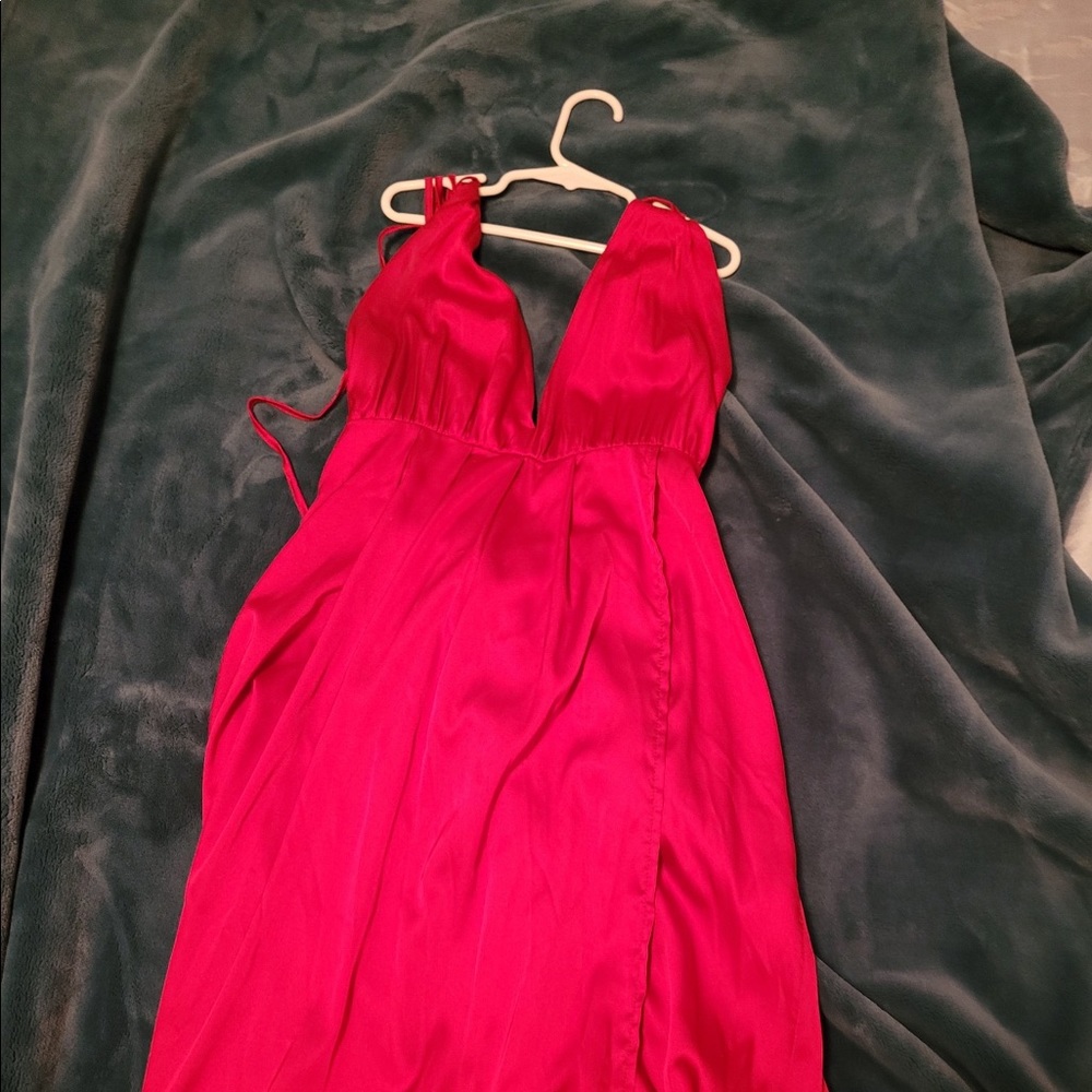 Red floor length prom dress